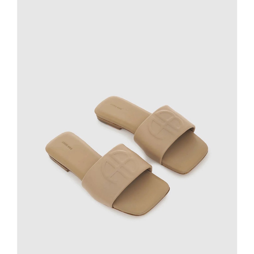Anine Bing Ria Monogram Logo Slide Sandals in Beige Butterscotch - Sz Euro 41